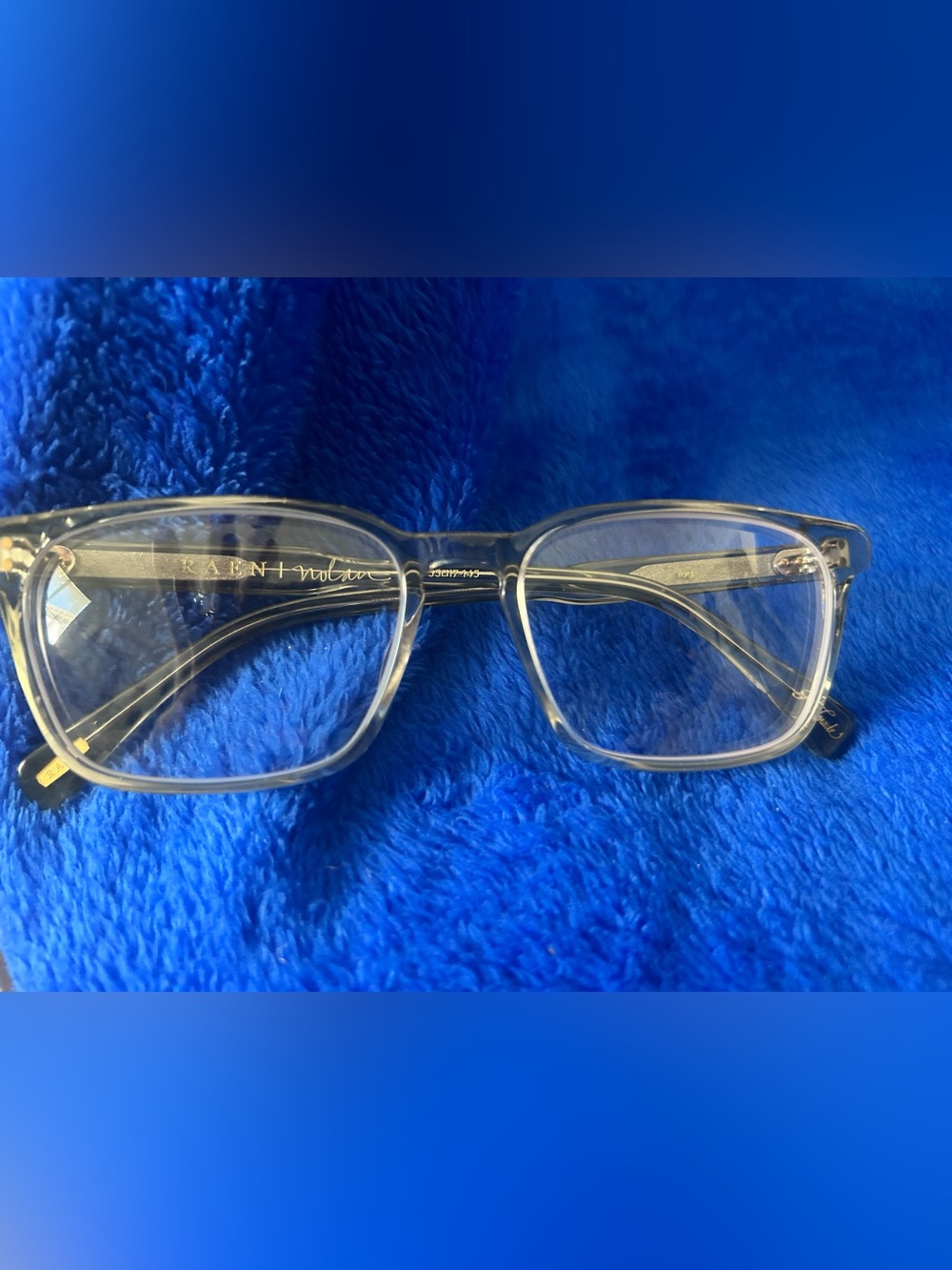 RAEN Nolan glasses, specifically in the Fog crystal color way!